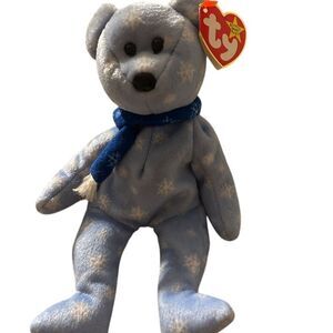 Vintage 1999 Ty Beanie Babies Holiday Teddy Bear Blue Snowflake Plush